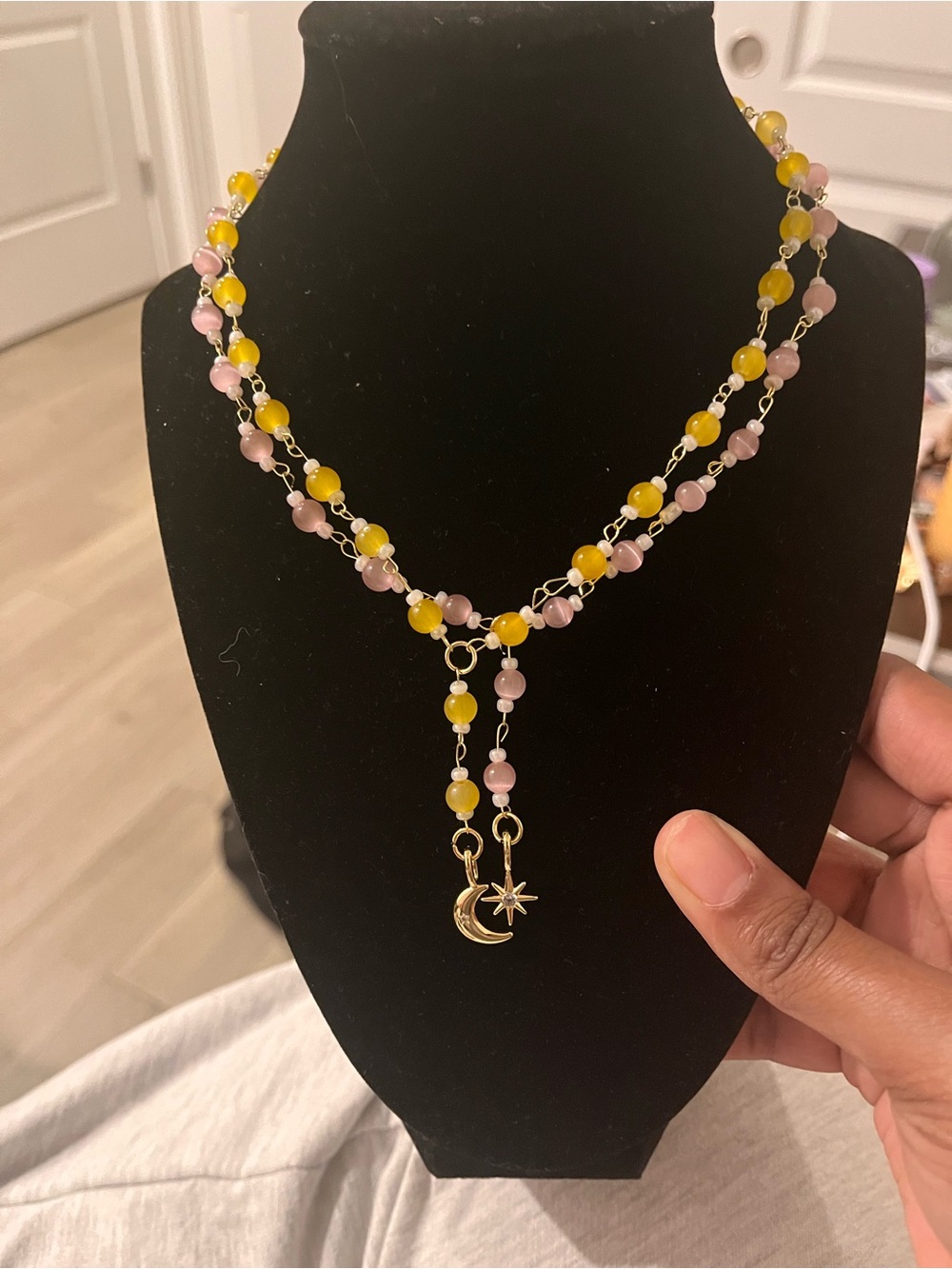 Pink and Yellow Matching necklaces with Moon and Star Pendant - Unbranded